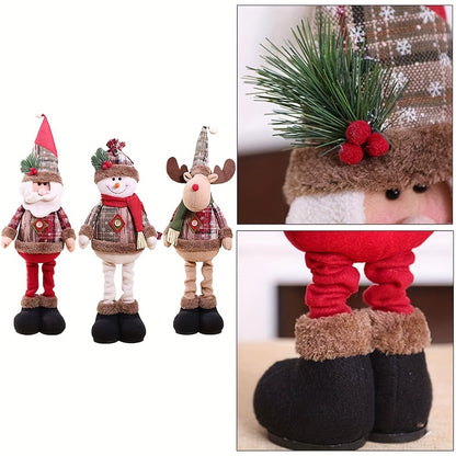 Adorable Christmas Plush Figurine Set - Santa, Snowman & Reindeer with Adjustable Legs | Perfect for Holiday Home Decor & Party Accents