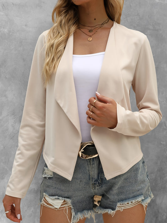 Solid Open Front Jacket, Casual Long Sleeve Jacket For Spring & Fall, Women's Clothing