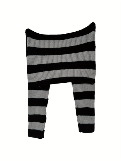 Sixsr Striped Off Shoulder Knitted Top, Casual Long Sleeve Crop Sweater For Spring & Fall, Women's Clothing