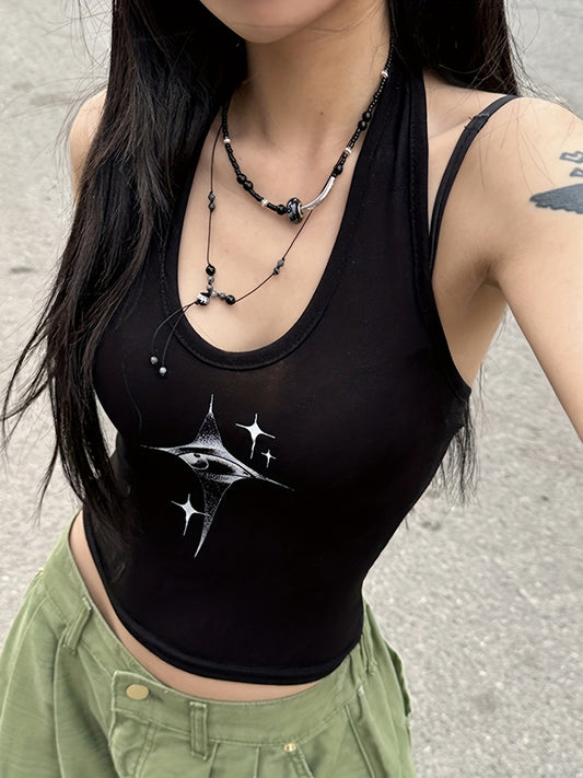 Sixsr Graphic Print Halter Top, Y2K Summer Sleeveless Top, Women's Clothing