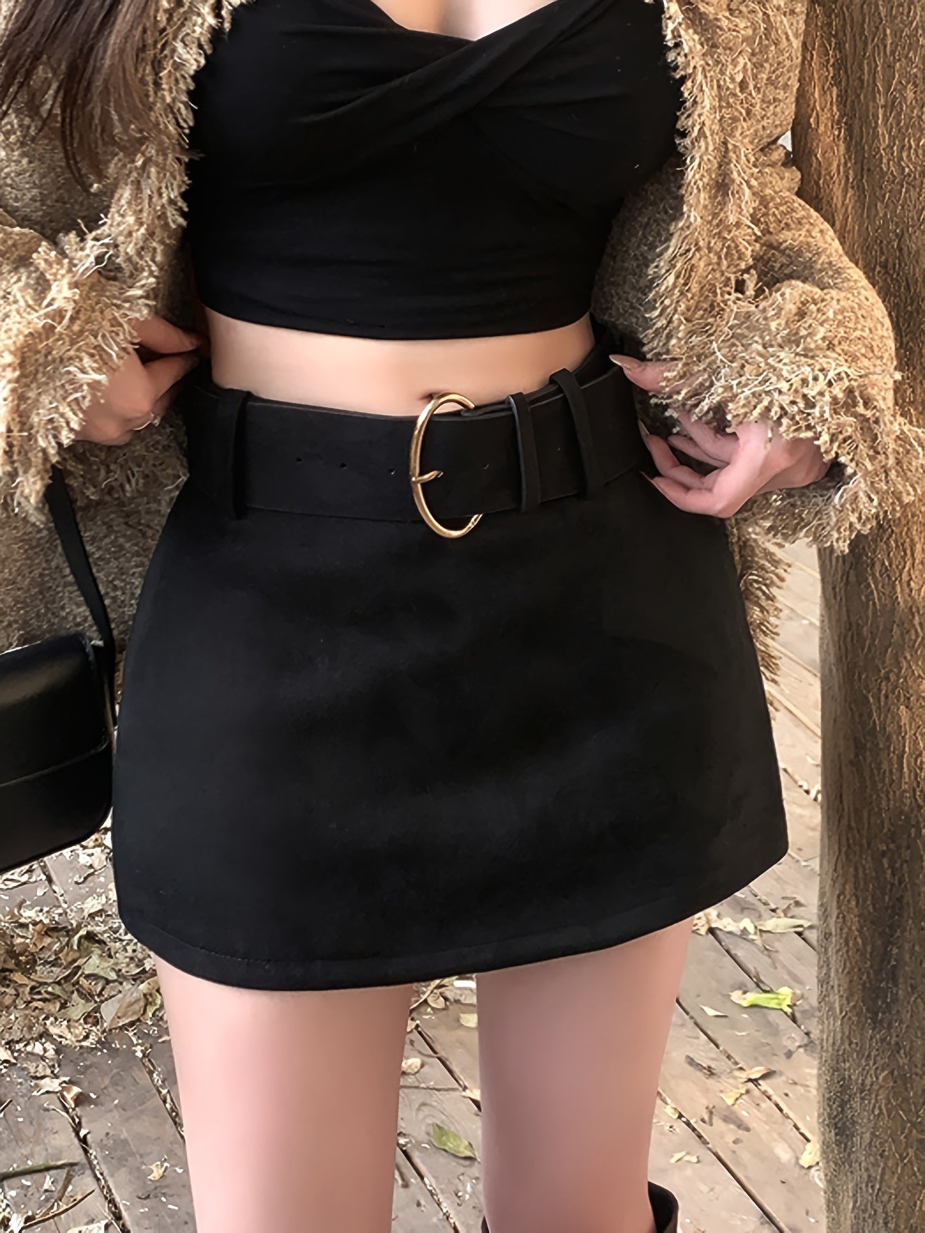 Sixsr Solid Simple Belted Skirt, Elegant Skirt For Spring & Fall, Women's Clothing