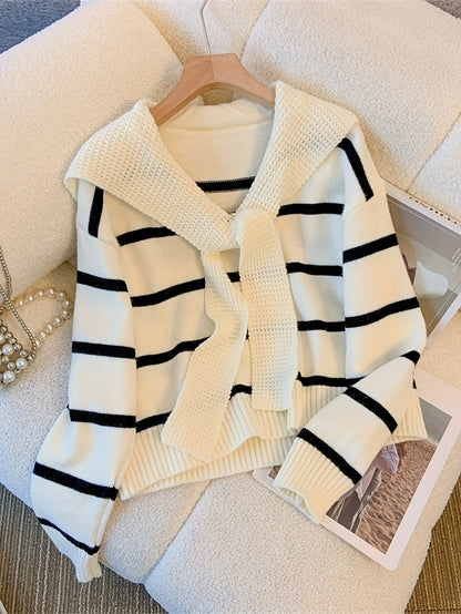 Sixsr Striped Knitted Pullover Sweater, Casual Long Sleeve Sweater For Fall & Winter, Women's Clothing