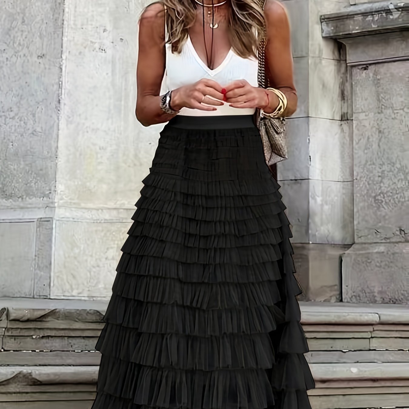 Boho Mesh Layered Hem Skirt - High Waist Women's Clothing for a Chic and Comfortable Look