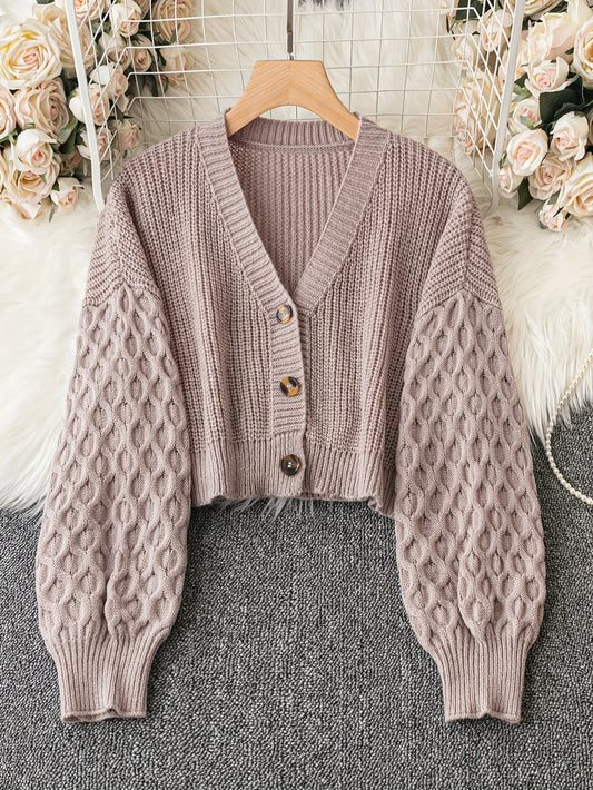 Sixsr Solid Button Front Cardigan, Casual Long Sleeve Drop Shoulder Outwear, Women's Clothing