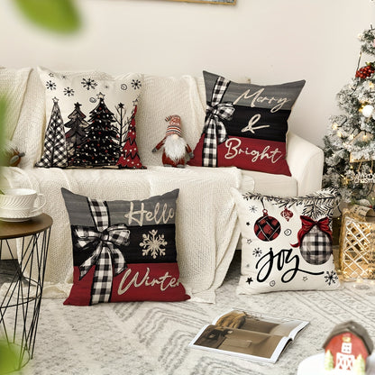 4pcs Vibrant Red Christmas Tree Throw Pillow Covers - 18x18 Inch, Festive Holiday Decor for Sofa & Couch, Machine Washable Polyester with Zip Closure, Perfect for Winter Season Home Decoration