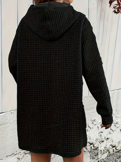 Sixsr Textured Drawstring Dress, Casual Hooded Long Sleeve Kangaroo Pocket Dress, Women's Clothing