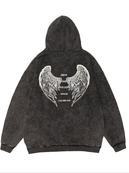 Sixsr Angel Wings & Letter Print Pullover Hoodie, Casual Long Sleeve Kangaroo Pocket Hoodie Sweatshirt, Women's Clothing