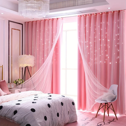 Twin-Layer Modern Star Hollow Curtains - Soft, Breathable, Light-Blocking, Thermal Insulated, Stylish Decor for Living Room, Bedroom, Study Room, and Home Office