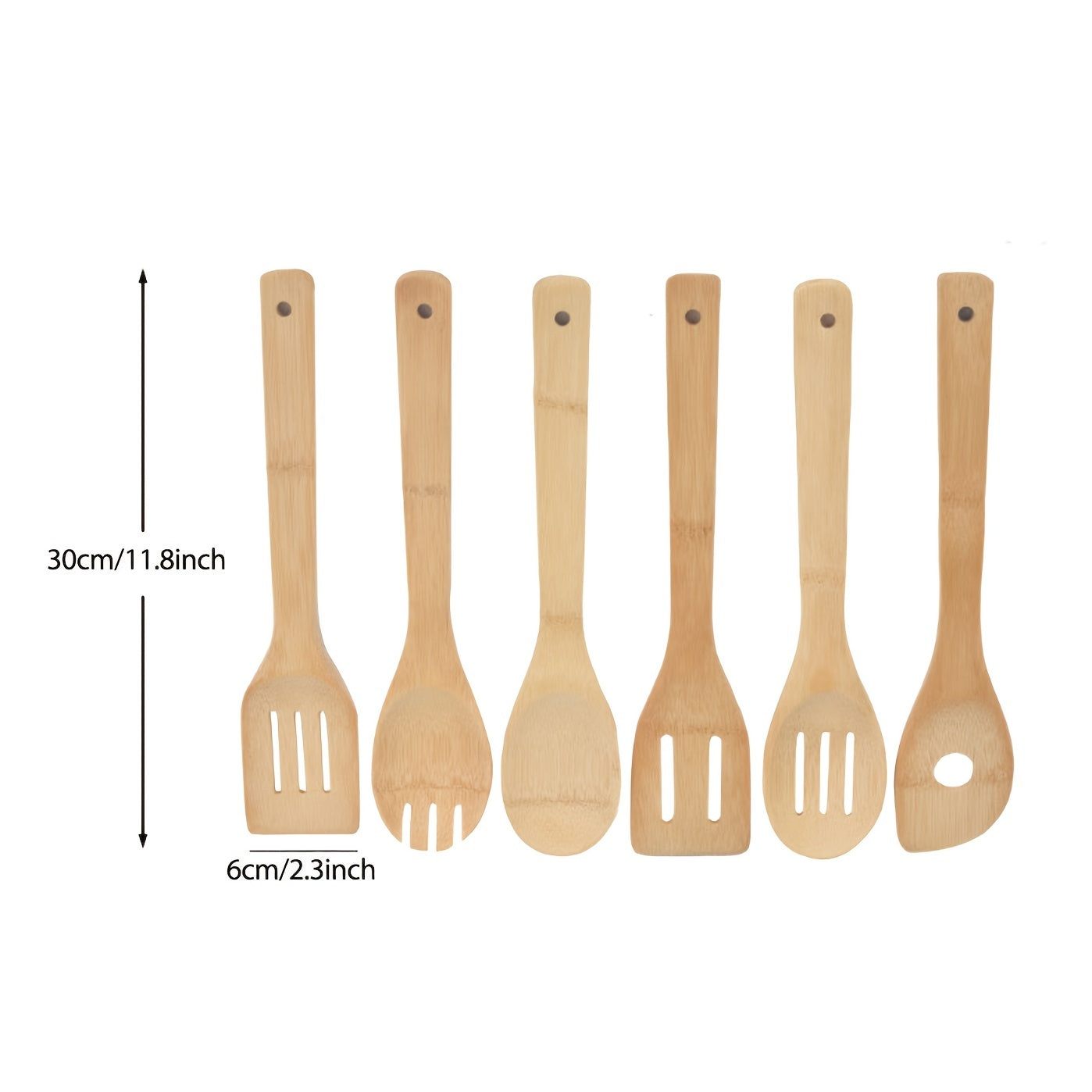 6pcs, Bamboo Kitchen Utensil Set, Long Wooden Spoons And Spatulas, Nonstick Cookware Safe, Natural Wood Cooking Tools, Essential Home And Apartment Kitchen Accessories