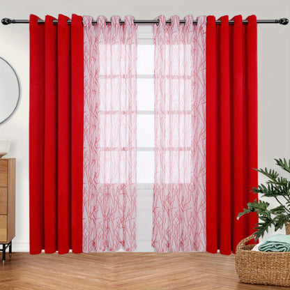 1 Panel Branch Printed Sheer Curtain + 1 Panel Blackout Curtain - Panels for Bedroom, Office, Living Room Home Decor with Grommet Top Window Drapes