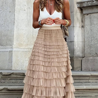 Boho Mesh Layered Hem Skirt - High Waist Women's Clothing for a Chic and Comfortable Look