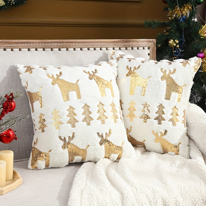 2pcs Snowflake Embroidery Christmas Throw Pillow Covers, Home Decor Throw Pillowcase for Bedroom, Living Room, Sofa, Car