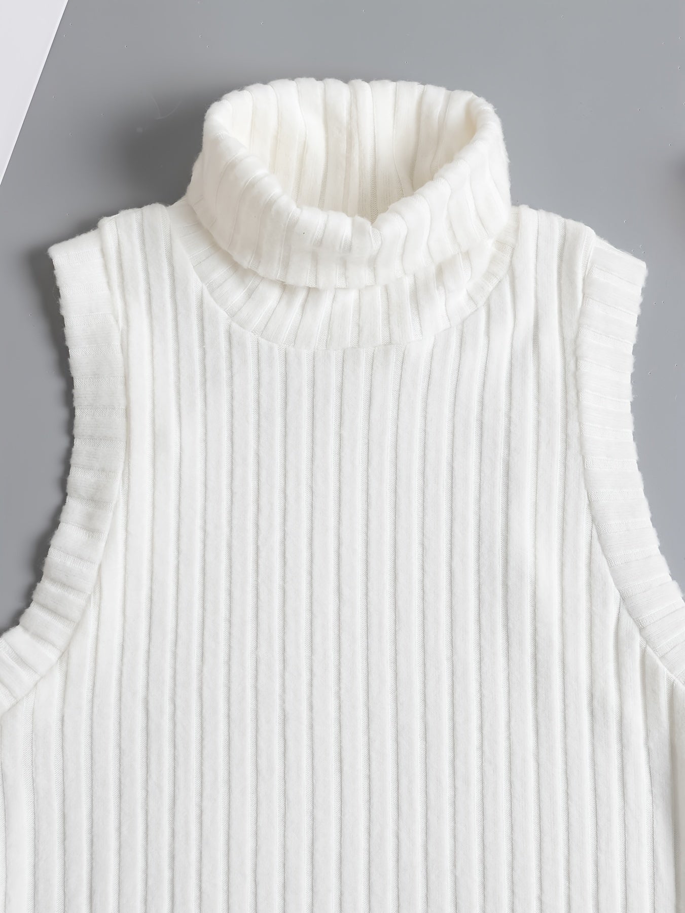 Sixsr Rib Knit High Neck Sweater Knitted Top, Sleeveless Casual Tank Top, Women's Clothing