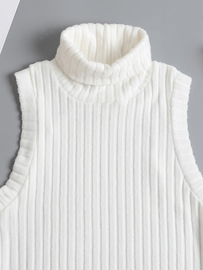Sixsr Rib Knit High Neck Sweater Knitted Top, Sleeveless Casual Tank Top, Women's Clothing