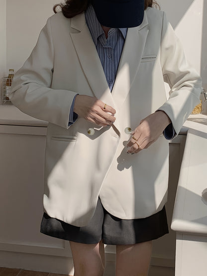 Sixsr Solid Double Breasted Lapel Blazer, Elegant Long Sleeve Blazer For Office & Work, Women's Clothing