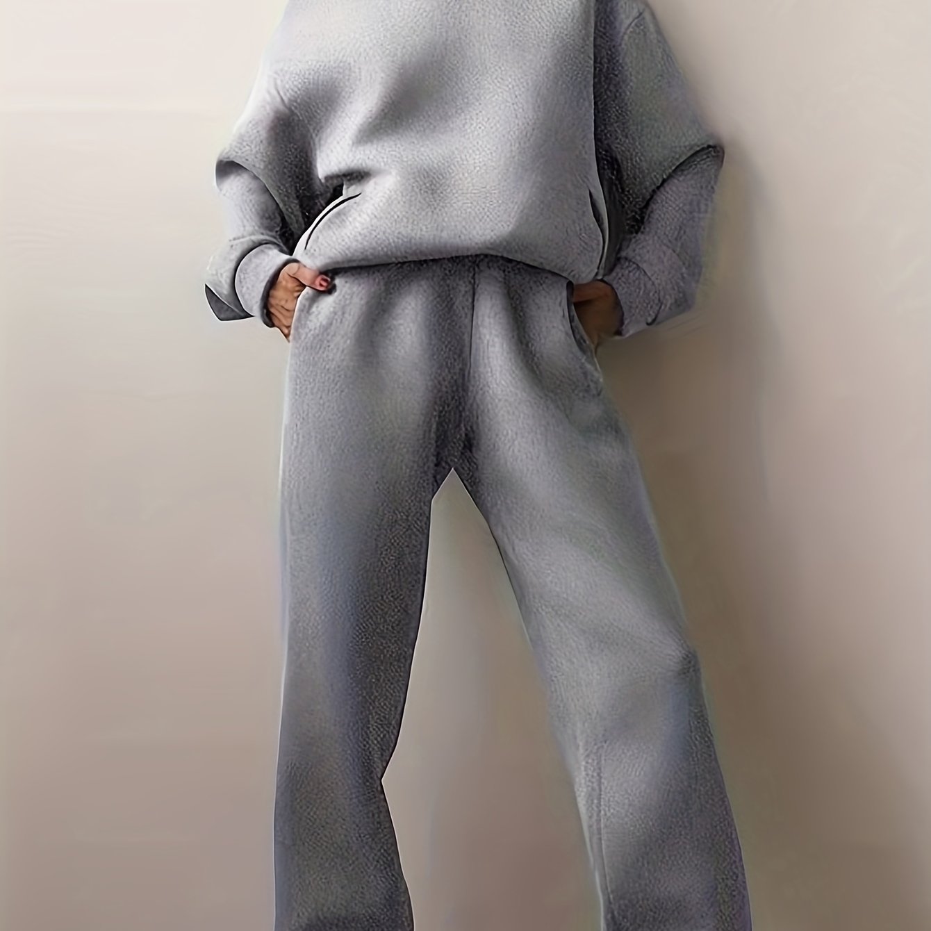 Sixsr Casual Solid Two-piece Set, Drop Shoulder Long Sleeve Hoodies & Elastic Waist Jogger Pants Outfits, Women's Clothing