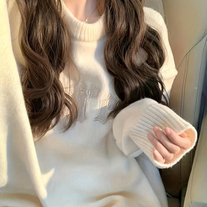 Sixsr Letter Pattern Crew Neck Pullover Sweater, Casual Long Sleeve Loose Slouchy Sweater, Women's Clothing