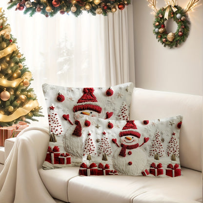 3D Christmas Throw Cushion Covers, Traditional Knit Polyester, Hand-Washable, Zip-Closure, Snowman and Tree Design, Suitable for Various Room Decor - 1pc, Festive Farmhouse Style for Couch, Sofa, Living Room, Bedroom (Insert Not Included)