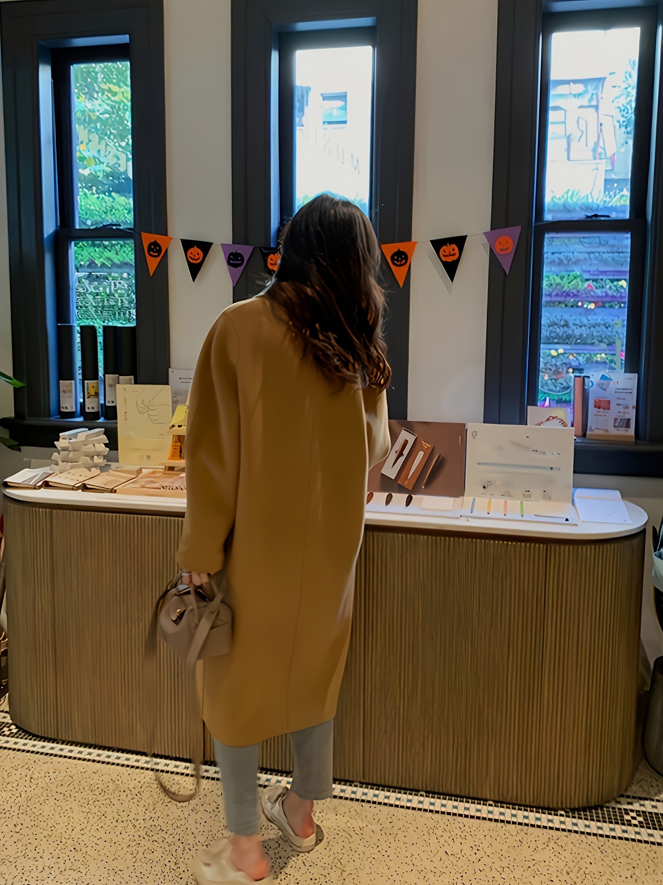 Sixsr Solid Color Double Breasted Lapel Neck Coat, Elegant Loose Long Sleeve Coat For Fall, Women's Clothing