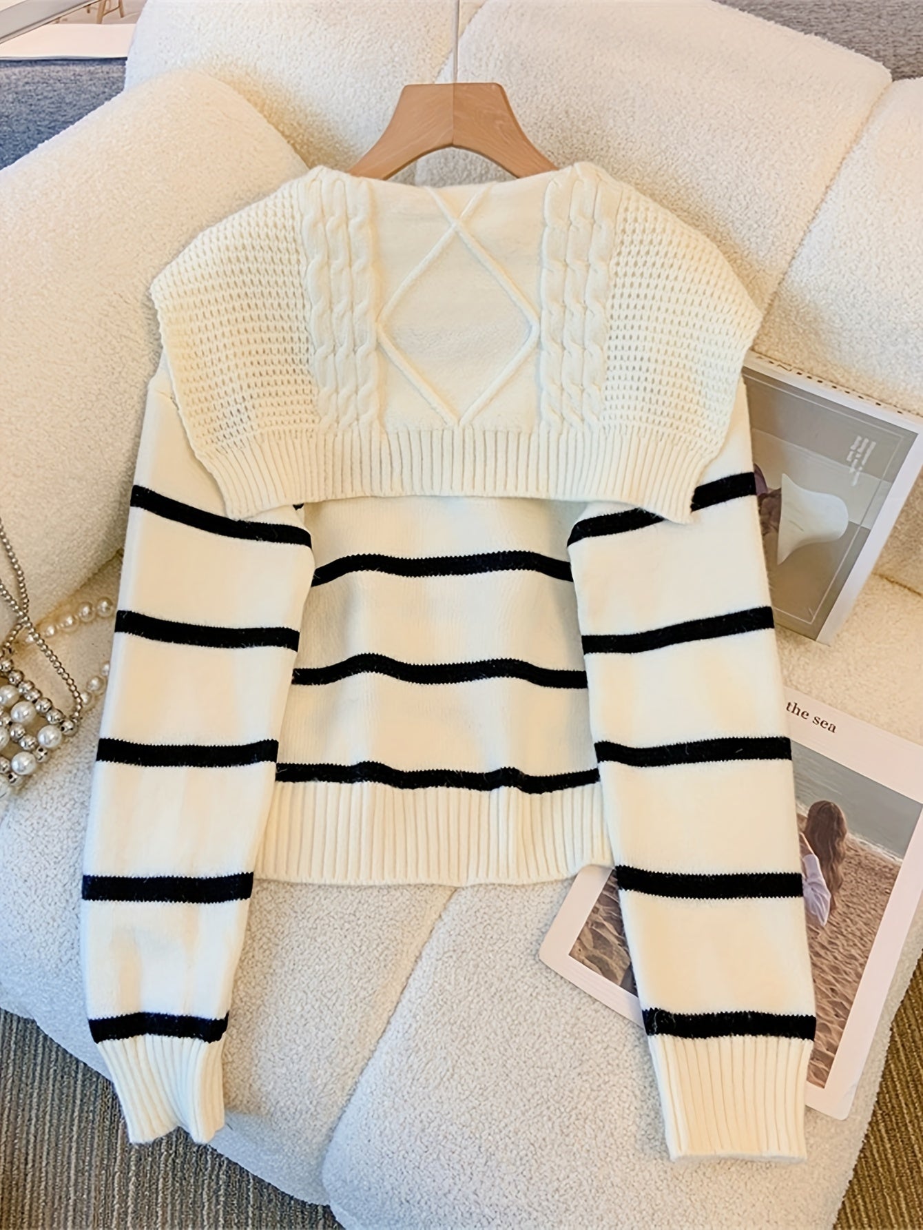 Sixsr Striped Knitted Pullover Sweater, Casual Long Sleeve Sweater For Fall & Winter, Women's Clothing