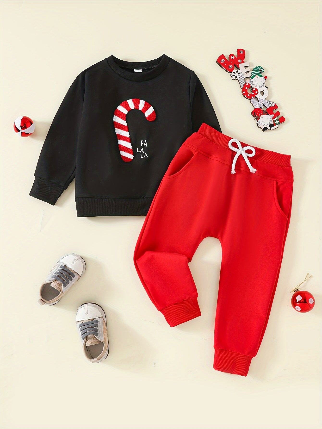 Cozy Cotton Blend Toddler Boys' Christmas Outfit Set - Embroidered Sweatshirt & Pants, Machine Washable, Perfect for Fall/Winter, Perfect for Outdoor