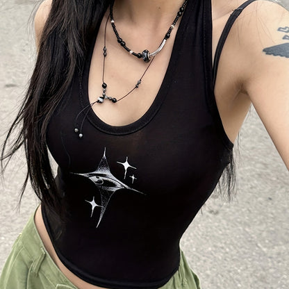 Sixsr Graphic Print Halter Top, Y2K Summer Sleeveless Top, Women's Clothing