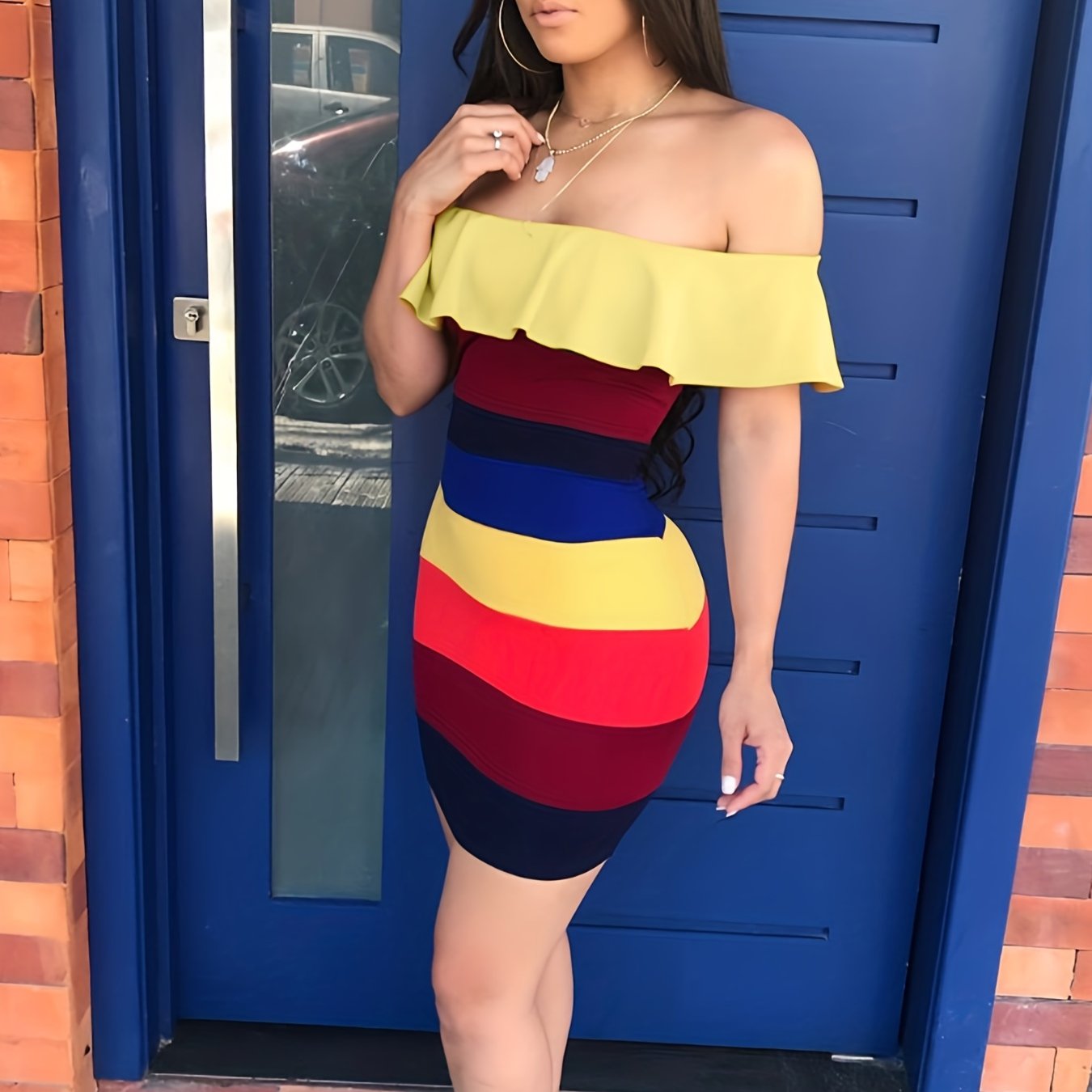 Color Block Foldover Tube Dress, Sexy Bodycon Bag Hip Dress, Women's Clothing