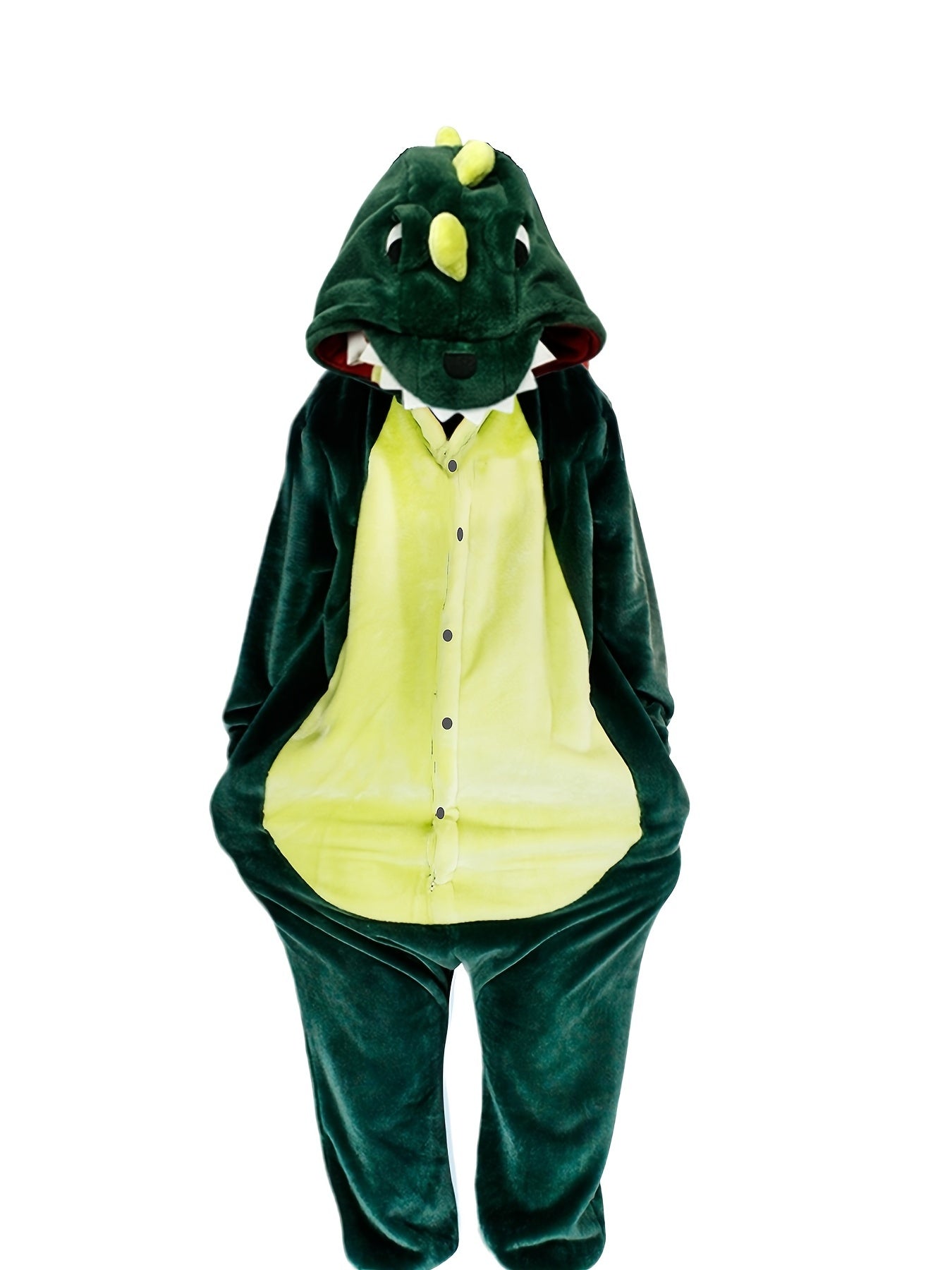 Sixsr one piece Men's Thick Fleece Dinosaur Hooded Pajamas with Pockets - Cozy Loungewear for Winter Nights