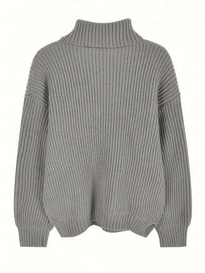 Sixsr Solid Color Turtle Neck Sweater, Casual Long Sleeve Sweater For Fall & Winter, Women's Clothing