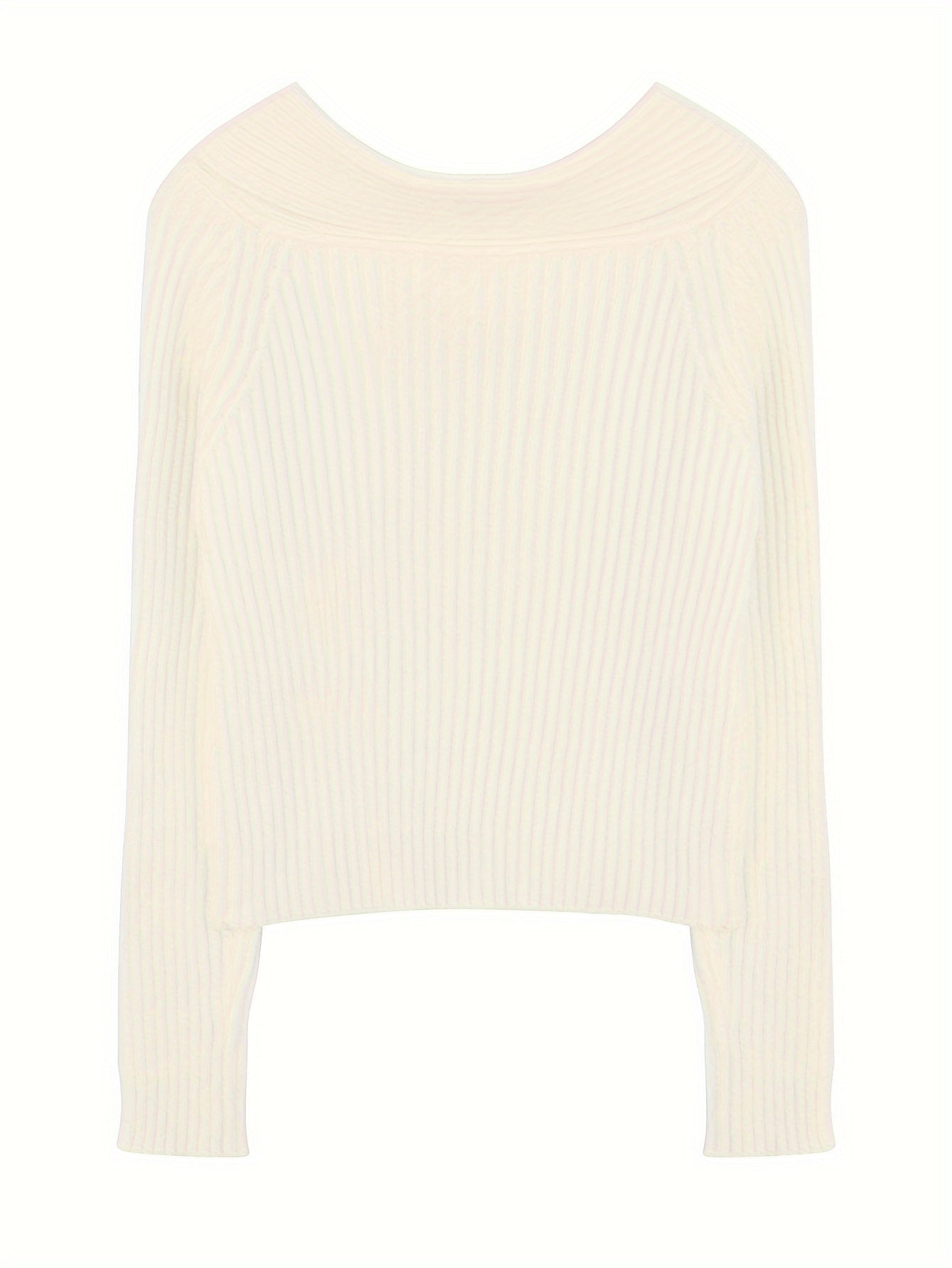 Sixsr Solid Off Shoulder Knit Sweater, Casual Long Sleeve Pullover Sweater, Women's Clothing