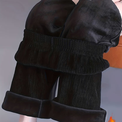 Sixsr Solid Fleece Straight Leg Pants, Casual High Waist Thermal Pants For Fall & Winter, Women's Clothing