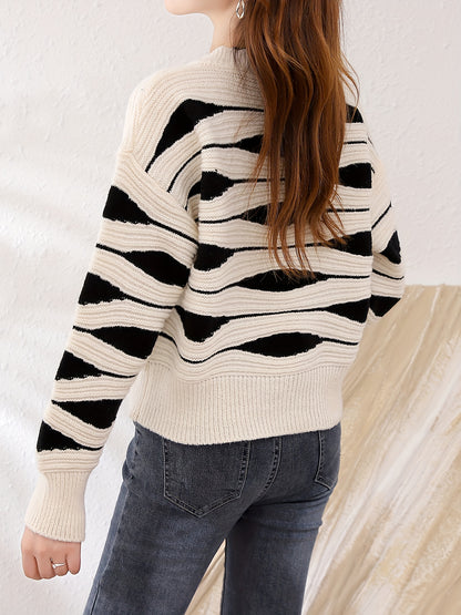 Sixsr Graphic Pattern Button Down Knit Cardigan, Elegant Long Sleeve Sweater Outwear, Women's Clothing