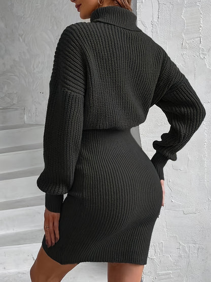 Sixsr Turtleneck Sweater Dress, Casual Solid Long Sleeve Bodycon Dress, Women's Clothing