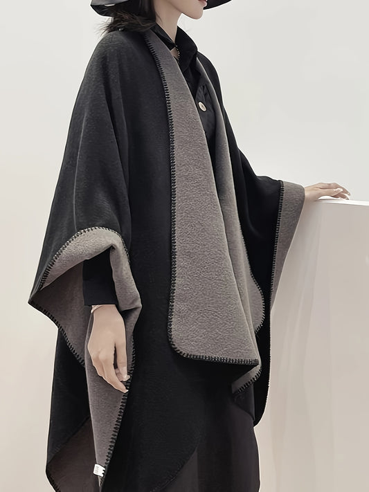 Sixsr Plus Size Elegant Coat, Women's Plus Double-sided Batwing Sleeve Open Front Waterfall Collar Loose Fit Shawl Coat