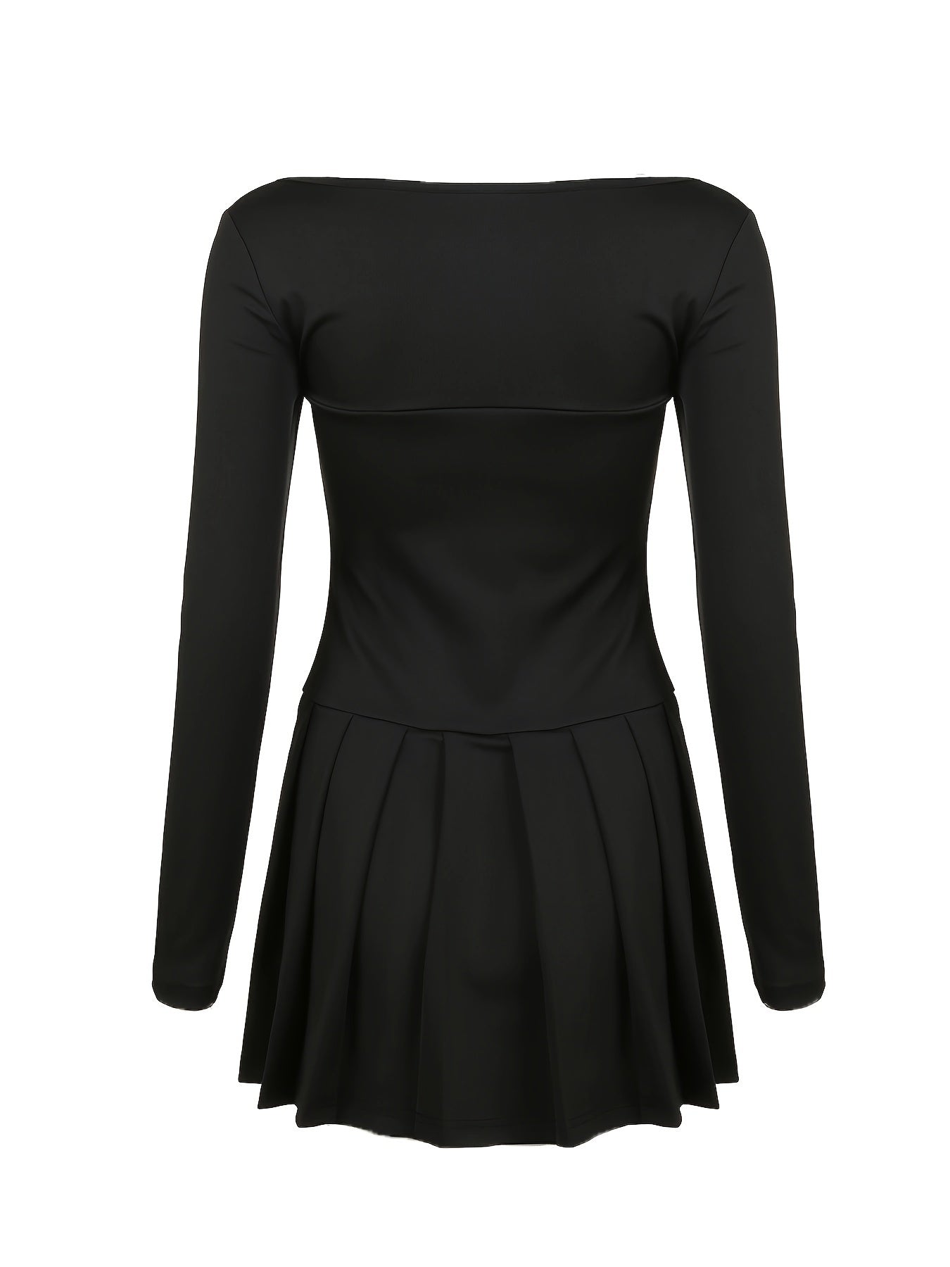 Sixsr Bow Decor Straight Neck Mini Dress, Y2K Long Sleeve A-line Dress, Women's Clothing