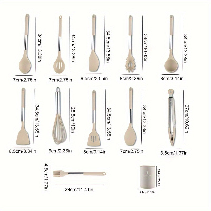 12pcs Silicone Kitchen Cooking Utensils Set With Stainless Steel Handle, Spatula Set Utensil Set, Cooking Utensil Set, Kitchen Tools Gadgets For Nonstick Cookware For Restaurant Eid Al-Adha Mubarak