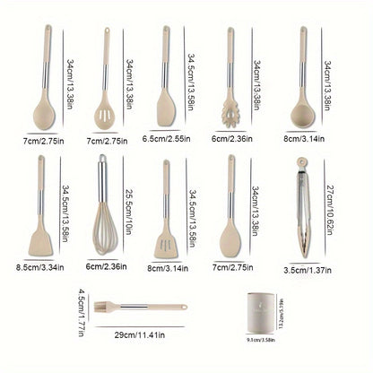 12pcs Silicone Kitchen Cooking Utensils Set With Stainless Steel Handle, Spatula Set Utensil Set, Cooking Utensil Set, Kitchen Tools Gadgets For Nonstick Cookware For Restaurant Eid Al-Adha Mubarak