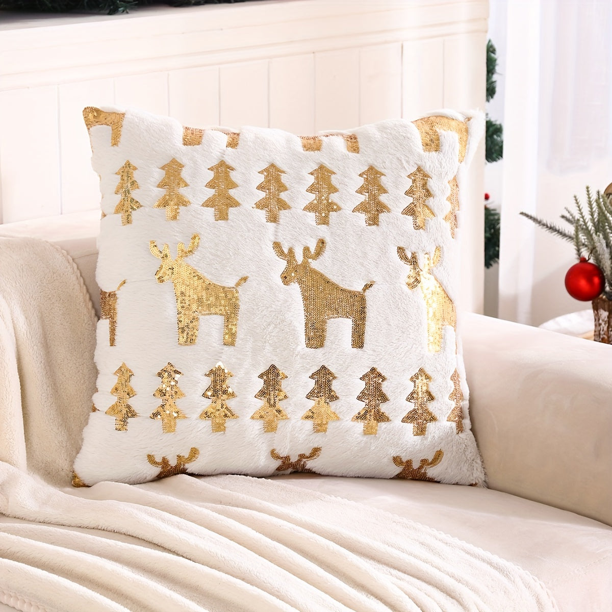 2pcs Snowflake Embroidery Christmas Throw Pillow Covers, Home Decor Throw Pillowcase for Bedroom, Living Room, Sofa, Car