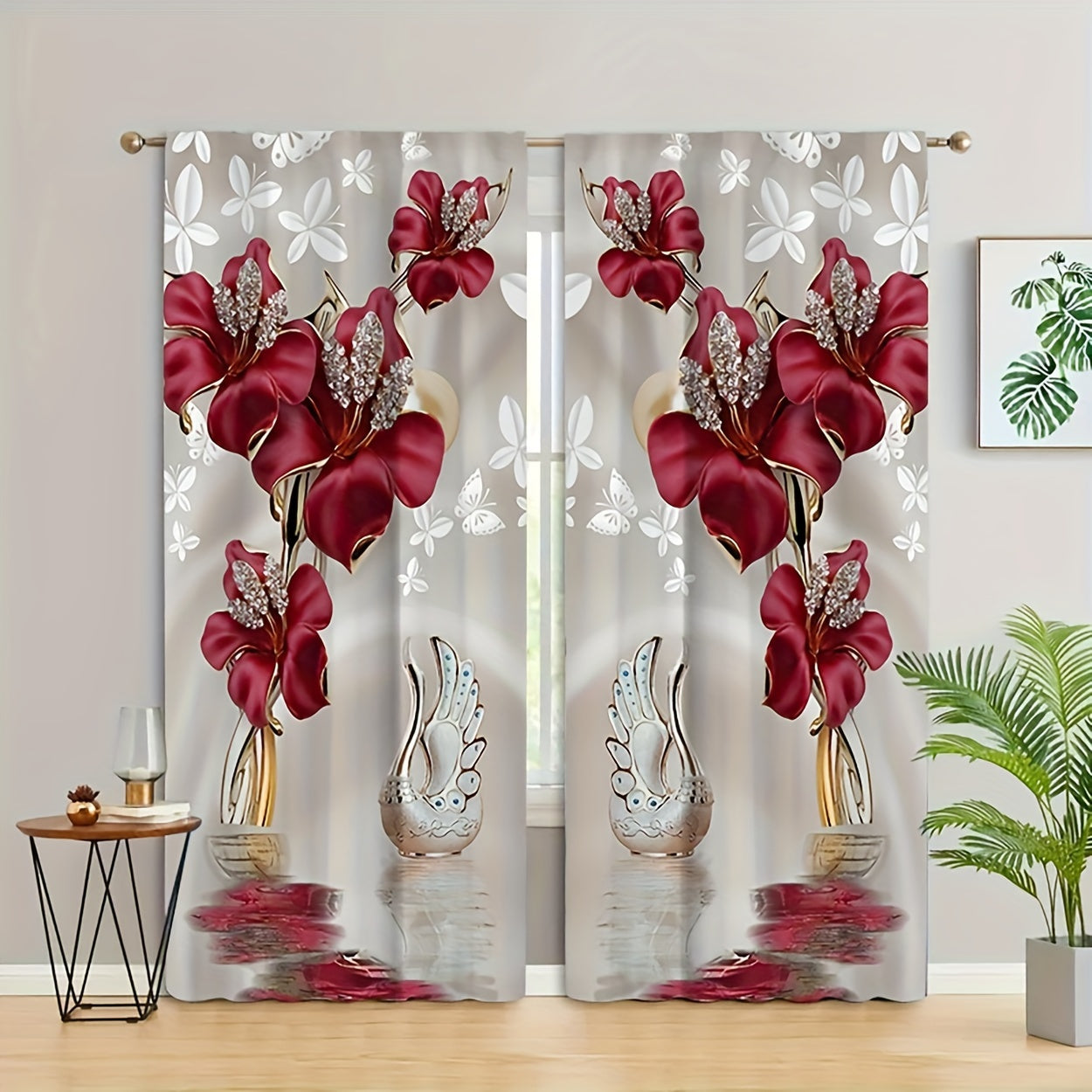 2pcs Floral Printed Curtains, Rod Pocket Window Drapes, Window Treatments For Bedroom Living Room, Home Decoration, Room Decoration