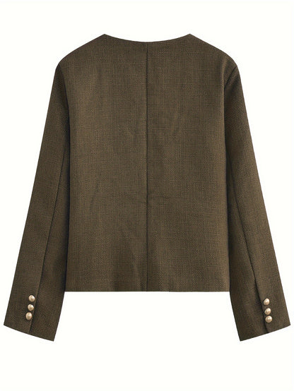 Sixsr Solid Single Breasted Elegant Jacket, Versatile Long Sleeve Outwear For Fall & Winter, Women's Clothing