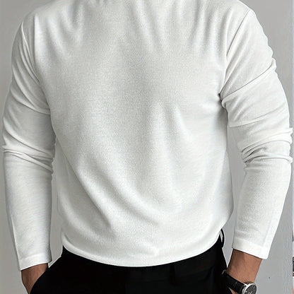 Sixsr Solid Comfy Men's Slim Fit Knitted Long Sleeve Turtleneck Bottoming Shirt, Men's Fleece Warm Top, Fall Winter