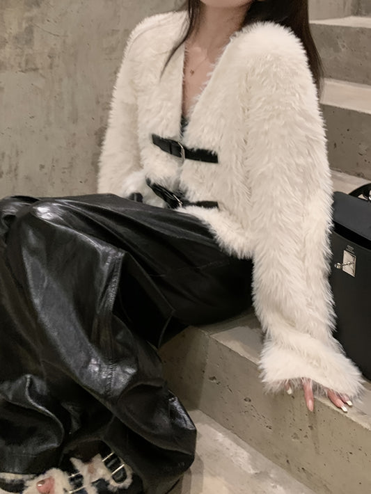 Sixsr Solid Plush Cardigan, Elegant Long Sleeve Cozy Stylish Sweater, Women's Clothing