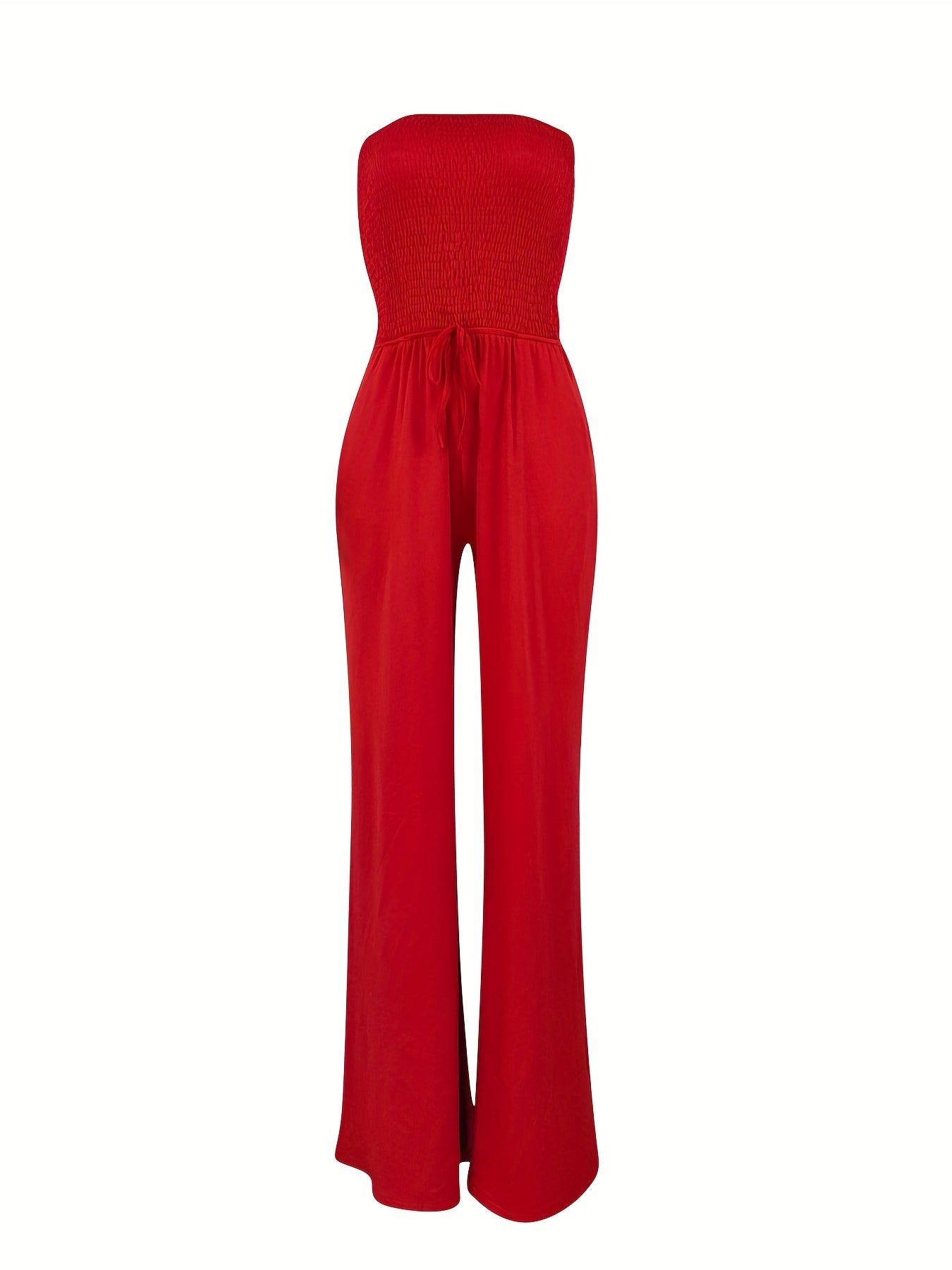 Sixsr Drawstring Shirred Tube Jumpsuit, Casual Off Shoulder Wide Leg Jumpsuit, Women's Clothing