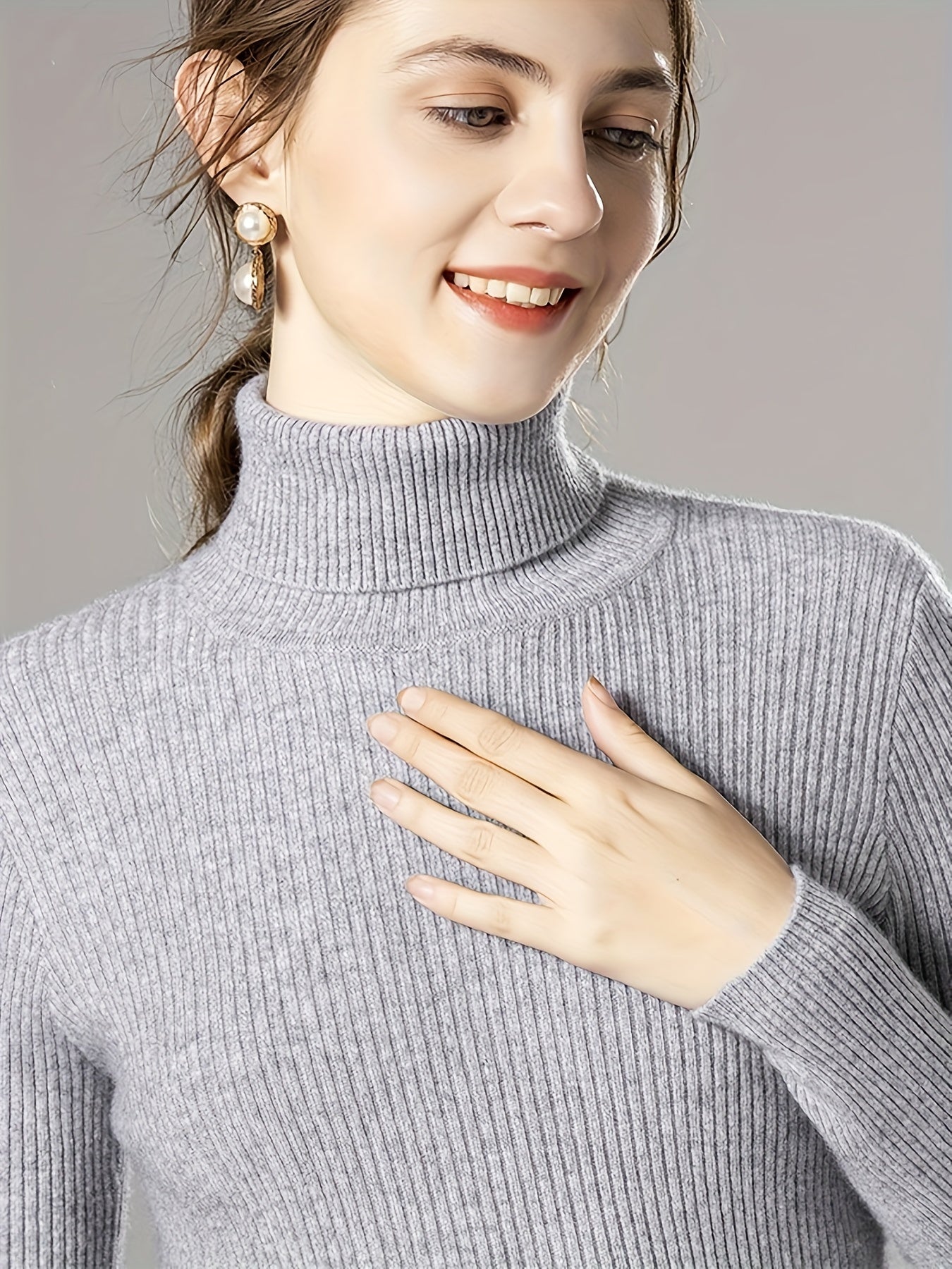 Sixsr Solid Turtle Neck Knitted Top, Casual Long Sleeve Slim Basic Versatile Sweater, Women's Clothing