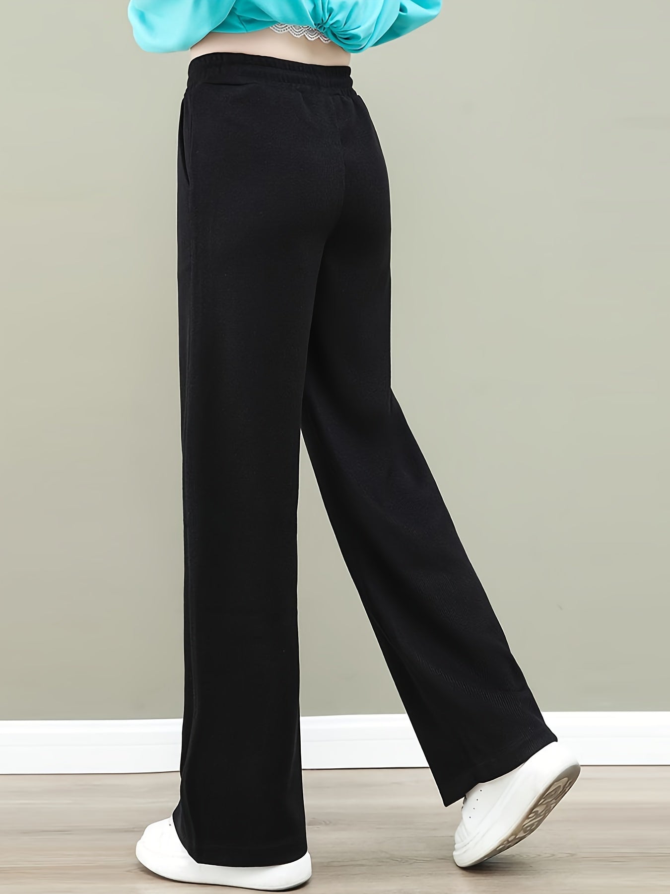 Sixsr Solid Straight Leg Pants, Casual Drawstring Waist Pocket Pants For Fall & Winter, Women's Clothing