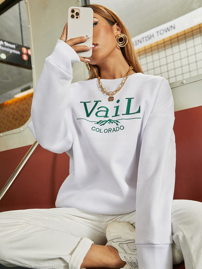 Women's Sweatshirt Long Sleeve Vail Graphic Shirt, Casual Crewneck Sweatshirt, Loose Pullover