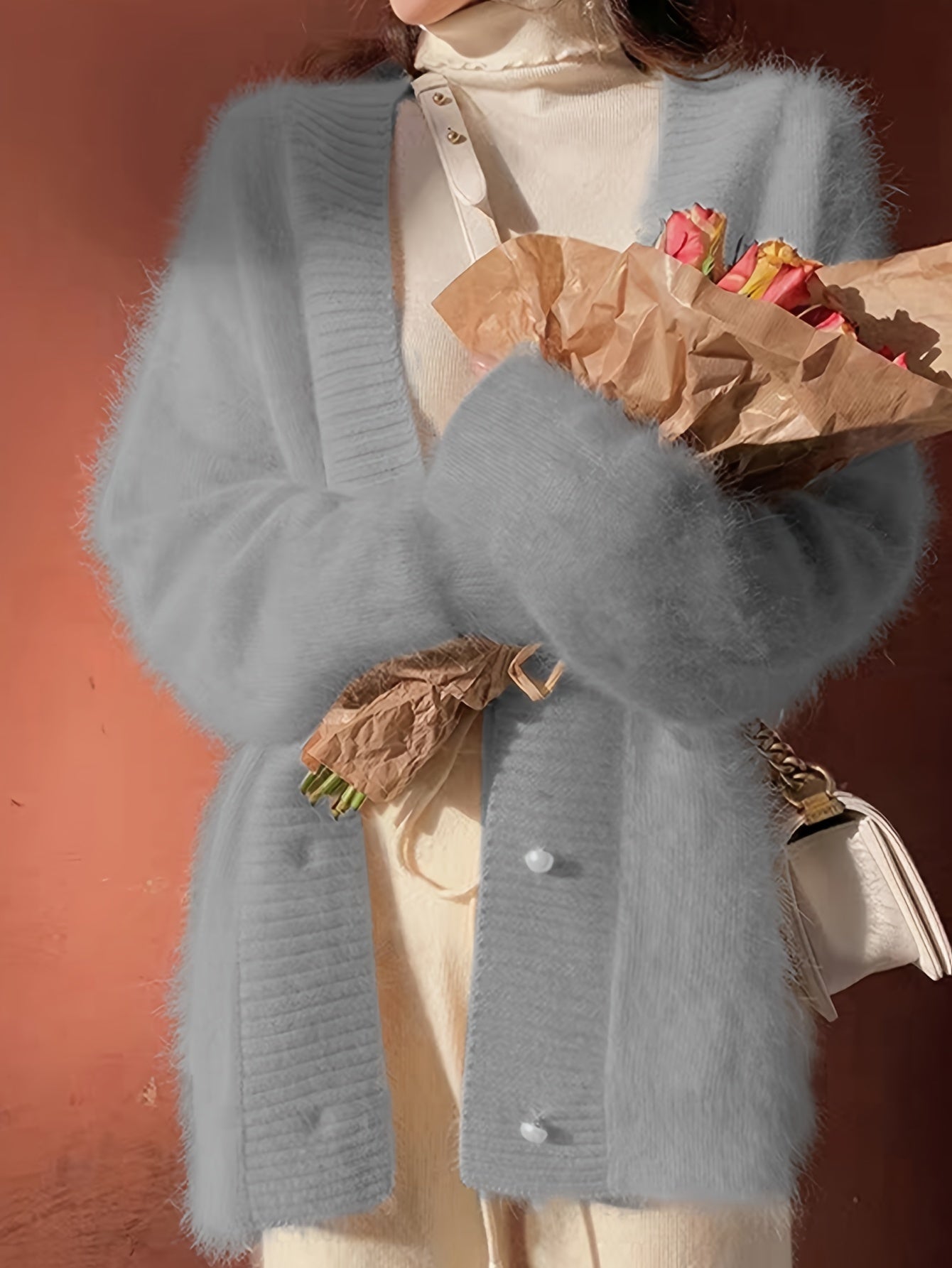 Sixsr Valentine's Day V-neck Cardigan, Elegant Long Sleeve Cardigan For Fall & Winter, Women's Clothing