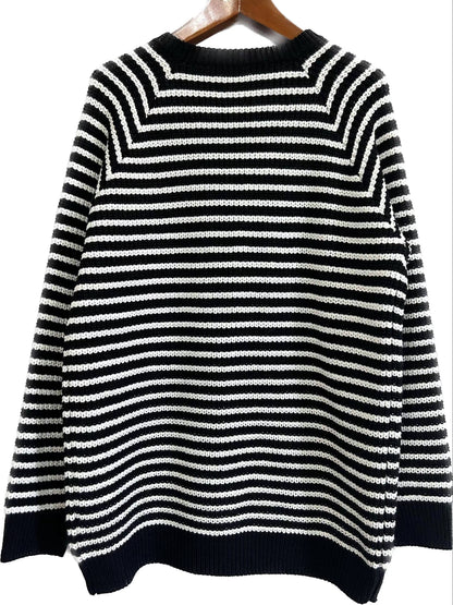 Sixsr Men's Stylish Stripe Pattern Knitted Pullover, Casual Breathable Long Sleeve Crew Neck Top For City Walk Street Hanging Outdoor Activities