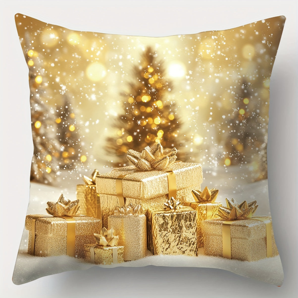 Set of 4 Christmas Throw Pillow Covers, Contemporary Style Hand Wash Zippered Polyester Cushion Cases, 17.72 Inch Square Decorative Pillowcases with Snowman, Reindeer, Christmas Tree, and Truck Designs for Living Room Sofa Decor