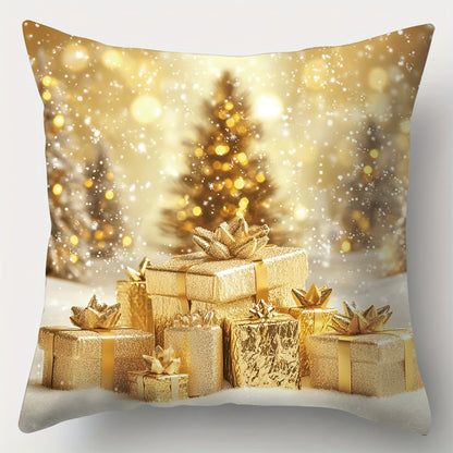 Set of 4 Christmas Throw Pillow Covers, Contemporary Style Hand Wash Zippered Polyester Cushion Cases, 17.72 Inch Square Decorative Pillowcases with Snowman, Reindeer, Christmas Tree, and Truck Designs for Living Room Sofa Decor